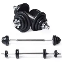 Tunturi Halter en Dumbells Gietijzer - Halterset 20 kg - Halterstang met Gewichten - Barbell Set - Schroefsluiting 30 mm - Anti Slip Grip