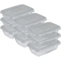 Hega hogar Vershoudbakjes - set 9x stuks - 0.9 liter - transparant/grijs - L20 x B12 x H8 cm - Mealprep - Maaltijden bewaren