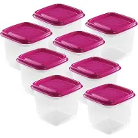 Hega hogar Vershoudbakjes - set 8x stuks - 0.7 liter - transparant/fuchsia - L11 x B11 x H12 cm - Mealprep - Maaltijden bewaren
