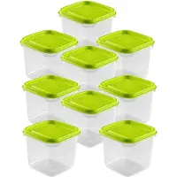 Hega hogar Vershoudbakjes - set 9x stuks - 0.3 liter - transparant/lime groen - L8 x B8 x H11 cm - Mealprep - Maaltijden bewaren