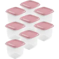 Hega hogar Vershoudbakjes - set 8x stuks - 0.7 liter - transparant/roze - L11 x B11 x H12 cm - Mealprep - Maaltijden bewaren