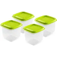 Hega hogar Vershoudbakjes - set 4x stuks - 0.7 liter - transparant/lime groen - L11 x B11 x H12 cm - Mealprep - Maaltijden bewaren