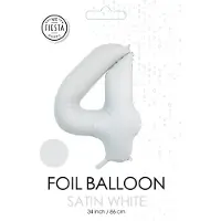 Wefiesta folieballon cijfer 4 mat wit metallic