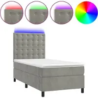 vidaXL Boxspring met matras en LED fluweel lichtgrijs 100x200 cm