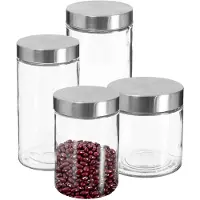 Secret De Gourmet Set van 4x keuken voorraadbussen/potten glas RVS deksel - 4 formaten - Voorraadpot