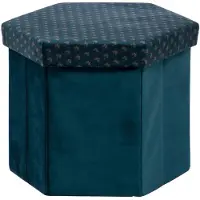 Atmosphera Poef/krukje/hocker Jiling - Opvouwbaar/opslag box 60L - Saffier blauw - D40 x H38 cm - Poefs