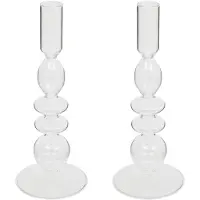 Atmosphera kaarsen kandelaar Murano - 2x - glas - dinerkaarsen - transparant - D9 x H22 cm - kaars kandelaars