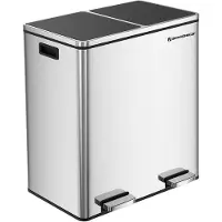 Songmics Dubbele Rubbish Bin, 2 x 30L vuilnisbak, metalen trappenbak, met dubbele vakken, kunststof binnenemmers en scharnierende deksels, handgrepen, zachte sluiting, luchtdicht, zwart