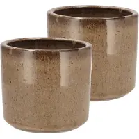 DK Design Bloempot model Brown Glaze - 2x - taupe - D15 x H17 cm - glanzend