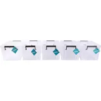 Discountershop Set van 5 Transparante Opbergboxen - 5L Per Stuk - Klikdeksel - Kunststof Opslagboxen met Deksel - 26cm x 19cm x 16cm - Lichtgewicht