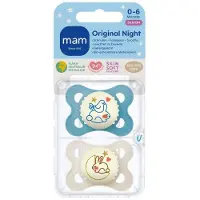 Mam Original Night Fopspeen Silicone Blue 0-6 2 St Fopspeen