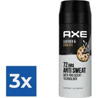 Axe Deo Spray 72H Dry - Leather & Cookies - 150 ml - Voordeelverpakking 3 stuks