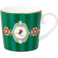 Pip studio Mok Love Birds Medaillon Stripes Emerald-Green 150 ml (Set van 6)