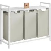 O'daddy Wasmand 3 Vakken - Uitschuifbare Wassorteerder met Plank - 114 Liter - 92,5 x 33 x 71 cm - Verstelbare Pootjes - Makkelijk te Monteren - Veelzijdig en Stijlvol Metaal - Wit