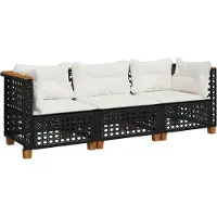 vidaXL Tuinbank 3-zits met kussens poly rattan zwart