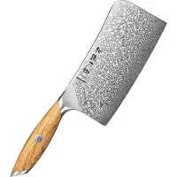 HEZHEN X01 Flagship Series - Hakbijl (slagersmes) - Damascus Poederstaal (73 laags met kern van 14Cr14MoVNb) – Olijfhout – Professioneel vlijmscherp damastmes - Inclusief mooie geschenkdoos