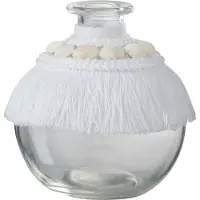 J-Line vaas Schelpen - glas/textiel - wit - small - 4 stuks - Ø 9 cm