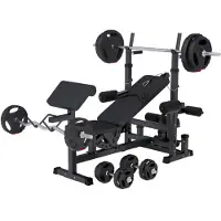 Gorilla Sports Universele Halterbank Zwart Met 100 kg Halterset Gripper Kunststof