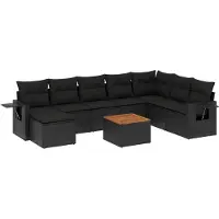 vidaXL 9-delige Loungeset met kussens poly rattan zwart