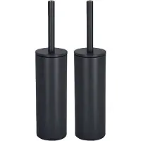 Spirella Luxe Toiletborstel in houder Cannes - 2x - zwart - metaal - 40 x 9 cm - met binnenbak - Toiletborstels