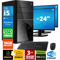 Screenon Intel Compleet PC + 2 x 24" Monitor + Muis & Toetsenbord | Intel Core i5 | 16 GB DDR4 | 1 TB SSD | RTX 3050 | Windows 11 Pro + WiFi & Bluetooth