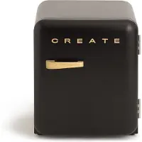 Create - Koelkast in retrostijl - Zwart - Handvat Hout - FRIDGE RETRO 48L