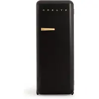 Create - Koelkast in retrostijl - Zwart - Handvat Hout - FRIDGE RETRO 281L