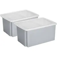Sunware 2x opslagbox kunststof 51 liter grijs 59 x 39 x 29 cm met deksel - Opbergbox