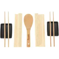 Excellent houseware 7-delige sushi serveer set voor 2 personen - keramiek - zwart - Bordjes