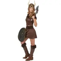 Vegaoo - Bruin viking kostuum met helm voor vrouwen