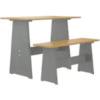 vidaXL Eettafel met bankje REINE massief grenenhout honingbruin&grijs