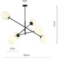 Emibig Hanglamp 6xE14 40W LINEAR 6, zwart/opal, model 1169/6