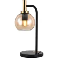 Fantasia 3403618 Osira Tafellamp E27 Zwart + Goud, Amber Glas Ø150mm