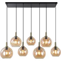 Fantasia OSIRA Pendel E27 7L Zwart + goud, amber glas 3x Ø200mm, 4x Ø250mm
