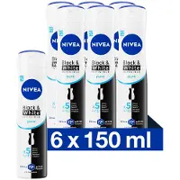 Nivea Black & White Pure Deodorant Spray - Anti-Transpirant - 72u bescherming - voorkomt vlekken - Voordeelverpakking - 6 x 150 ml