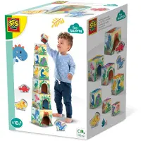 SES Creative Tiny Talents Stapeltoren met Dinofiguren - 7 Blokken - Vanaf 10 Maanden - Baby Speelgoed - Motorische Ontwikkeling - Schoencadeautjes Sinterklaas