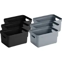 Sunware opbergboxen - manden - 8x stuks - 5 liter p/st - kunststof - 3x zwart en 3x blauw - 25 x 18 x 12 cm