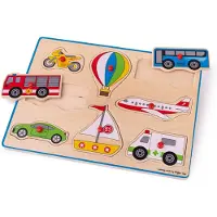 Bigjigs Houten Noppenpuzzel Voertuigen, 8dlg.