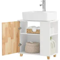 SoBuy - Wastafel onderkast met 1 deur en 2 zijvakken - 60 x 30 x 60 cm - Max. 30KG - Wit
