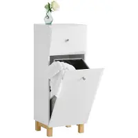 SoBuy Badkamer opbergkast met 1 lade - Incl. 1 kantelbare wasmand - 34x30x90 cm - Max. 20KG - Wit