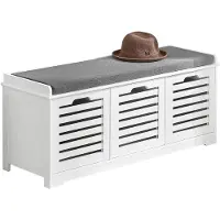 SoBuy Schoenenkast met gestoffeerd zitvlak - 3 Manden -Landelijk - Max. 120 kg -105 x 35 x 43 cm - Wit / Grijs
