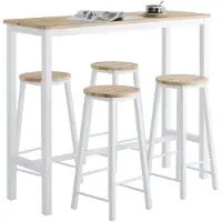 SoBuy - Bartafel met 4 Krukken - OGT22-WN -Max. 150 kg - 120 x 40 x 100 cm - Wit