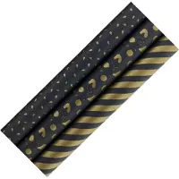 Benza ZWARTE PAREL assortiment cadeaupapier inpakpapier met goudkleurig design - 70 cm x 2 meter - 6 rollen