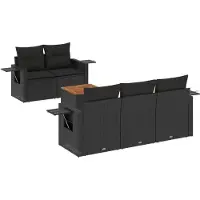 vidaXL 6-delige Loungeset met kussens poly rattan zwart