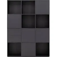 Goossens Wandmeubel Sevilla, 5 deuren 2 laden 6 open vakken, zwart eiken, 158 x 211 x 45 cm, modern design