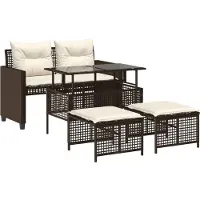 vidaXL 4-delige Loungeset met kussens poly rattan bruin