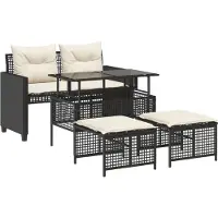 vidaXL 4-delige Loungeset met kussens poly rattan en glas zwart