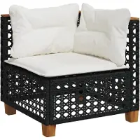 vidaXL Tuinhoekbank met kussens poly rattan zwart