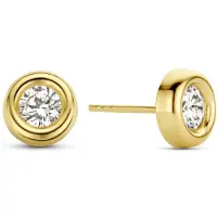New Bling 9NBG-0402 Gouden Oorknopjes - Dames - Zirkonia - Glad Randje - 7 mm Doorsnee - 14 Karaat - Goud