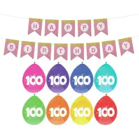 Haza Verjaardag 100 jaar geworden versiering - 16x thema ballonnen/1x Happy Birthday slinger 300 cm